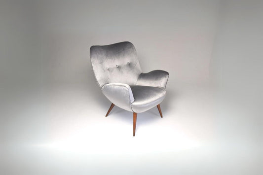 1940s Midcentury Franco Buzzi Grey Velvet Armchair