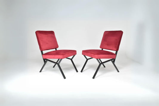 Pair of Italian Velvet Chairs, 1950s