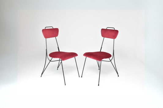 Pair of French Midcentury Metal and Velvet Chairs, 1950s