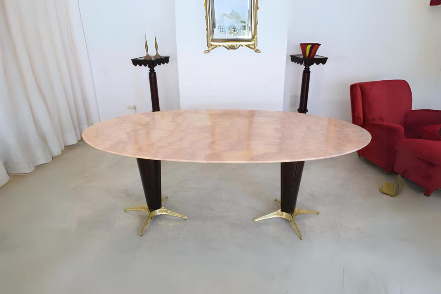 Italian Mid-Century Oval Marble Dining Table, 1950's