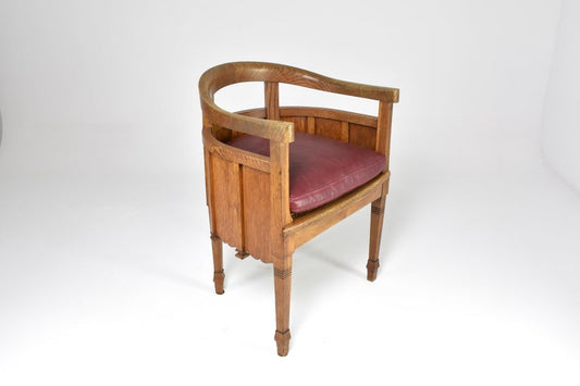 Art Nouveau French Sculpted Oak Office Desk and Chair