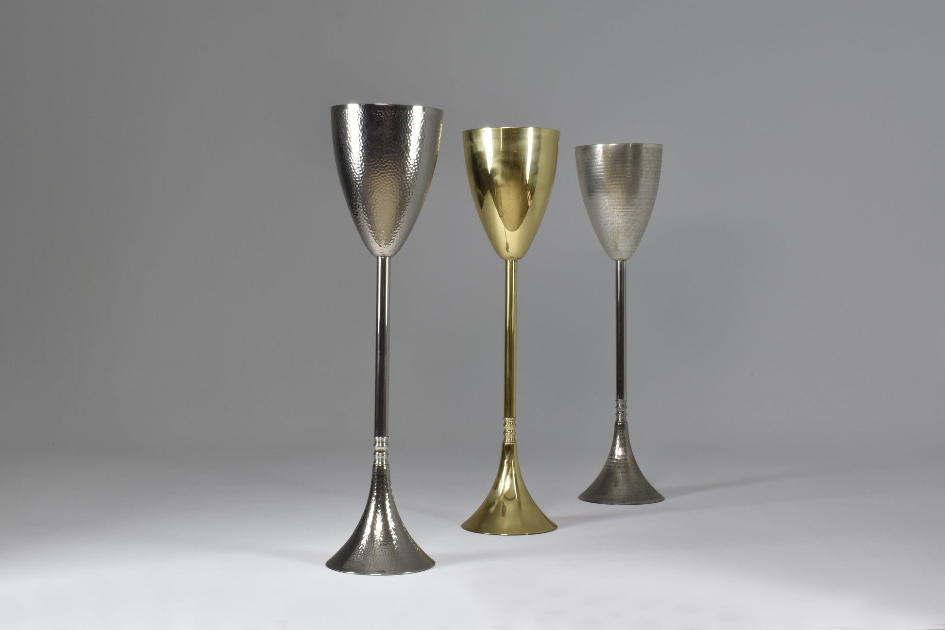 Contemporary Hammered Nickel Brass Champagne Bucket Stand