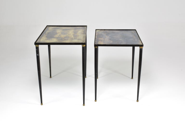 Pair of French Gilded Glass & Metal Side Tables, Maison Dolt