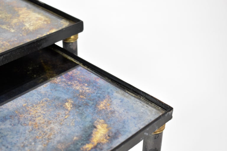 Pair of French Gilded Glass & Metal Side Tables, Maison Dolt