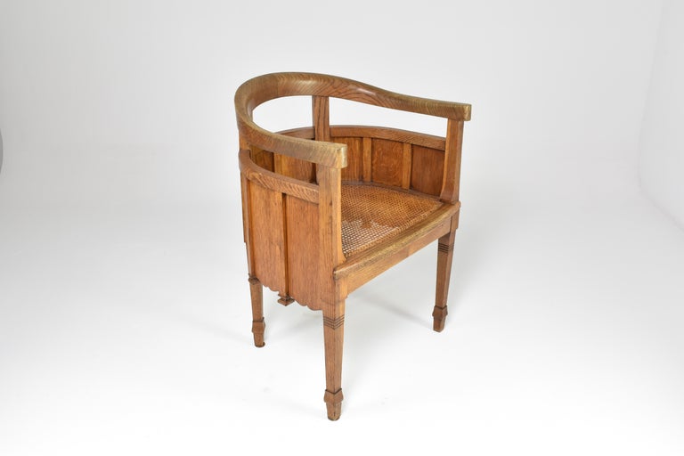 Art Nouveau French Sculpted Oak Office Desk and Chair