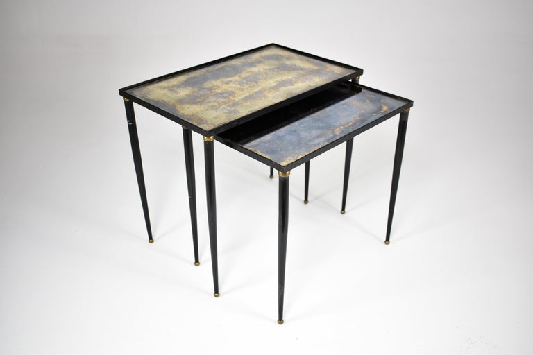 Pair of French Gilded Glass & Metal Side Tables, Maison Dolt