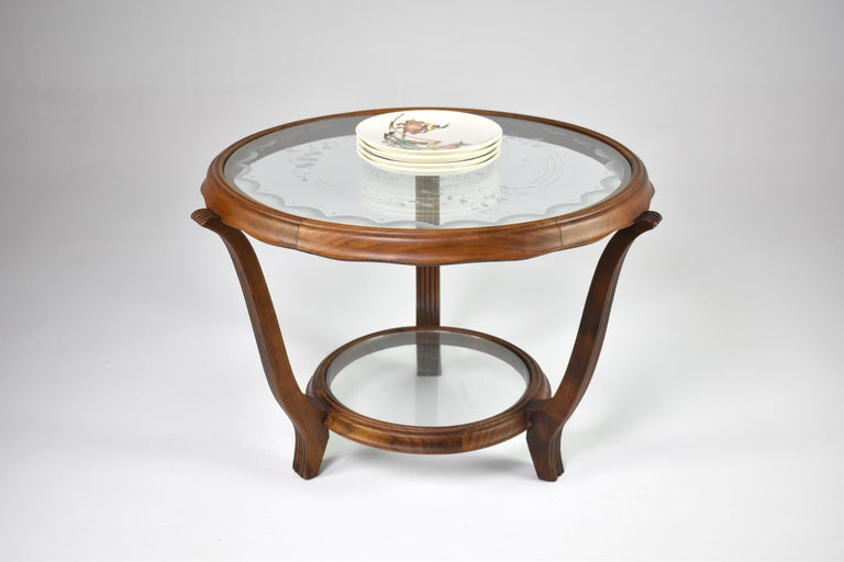 Table basse italienne en bois et verre attribuée à Paolo Buffa, années 1940-50