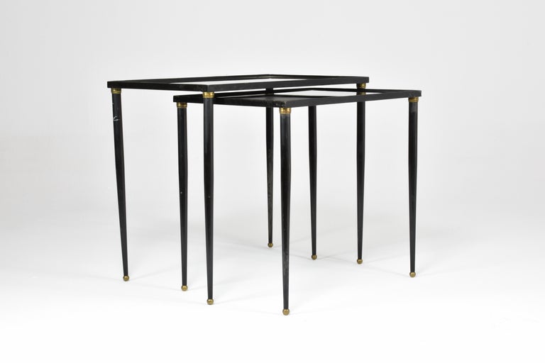 Pair of French Gilded Glass & Metal Side Tables, Maison Dolt