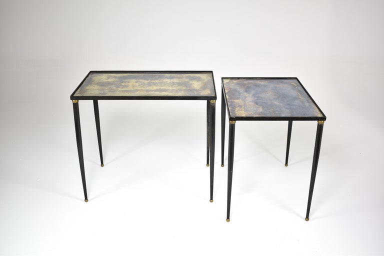 Pair of French Gilded Glass & Metal Side Tables, Maison Dolt