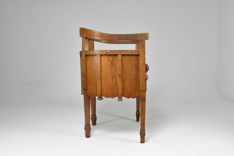 Art Nouveau French Sculpted Oak Office Desk and Chair