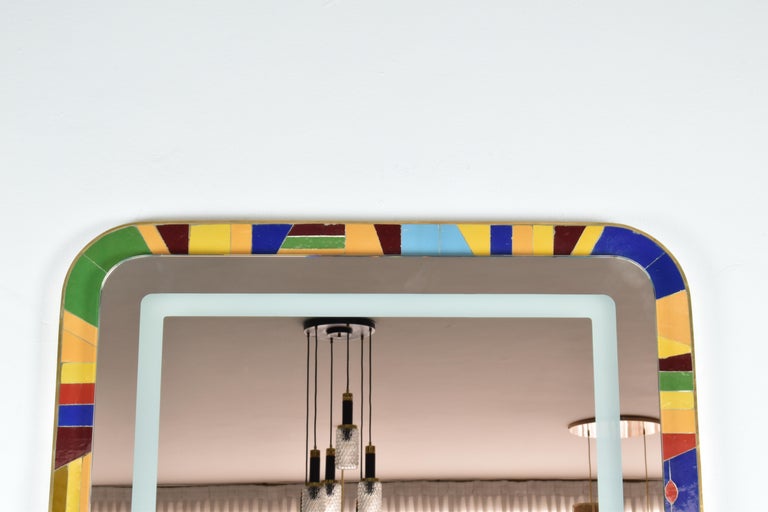 Handcrafted Led Light Mosaic and Brass Bathroom Mirror by Jonathan Amar Studio