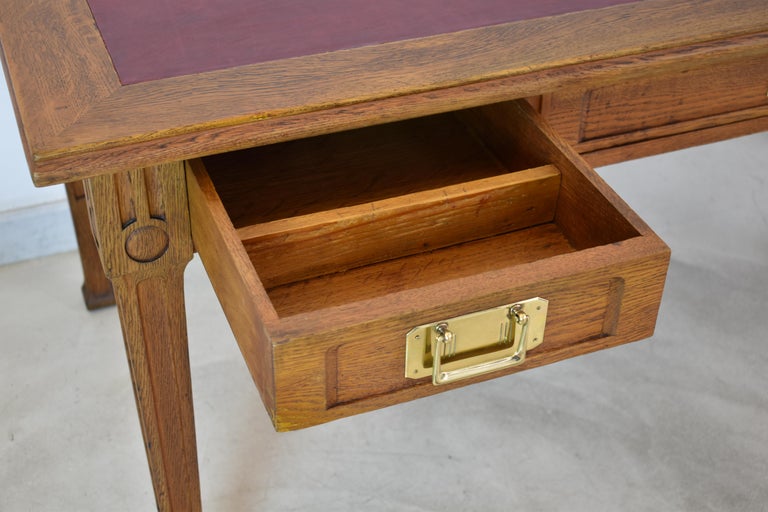 Art Nouveau French Sculpted Oak Office Desk and Chair