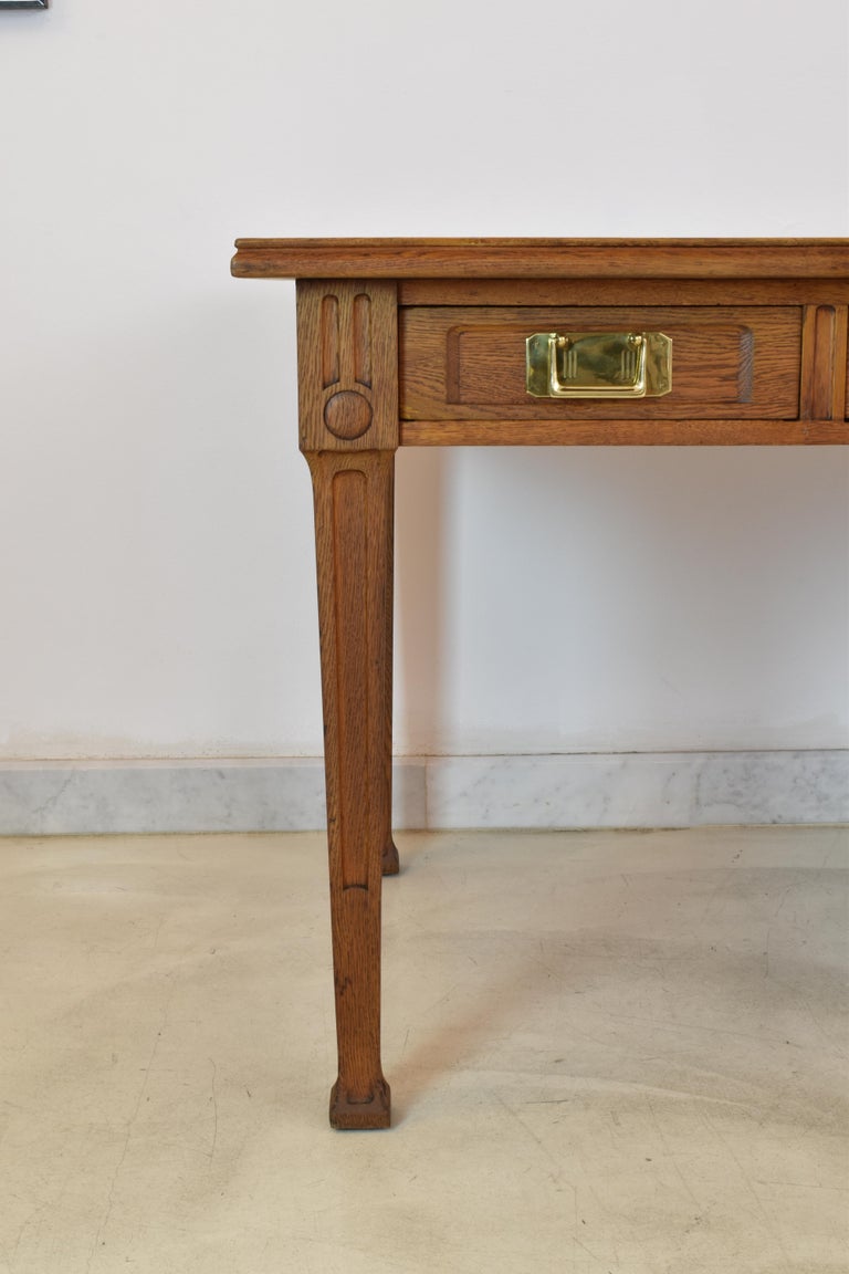 Art Nouveau French Sculpted Oak Office Desk and Chair