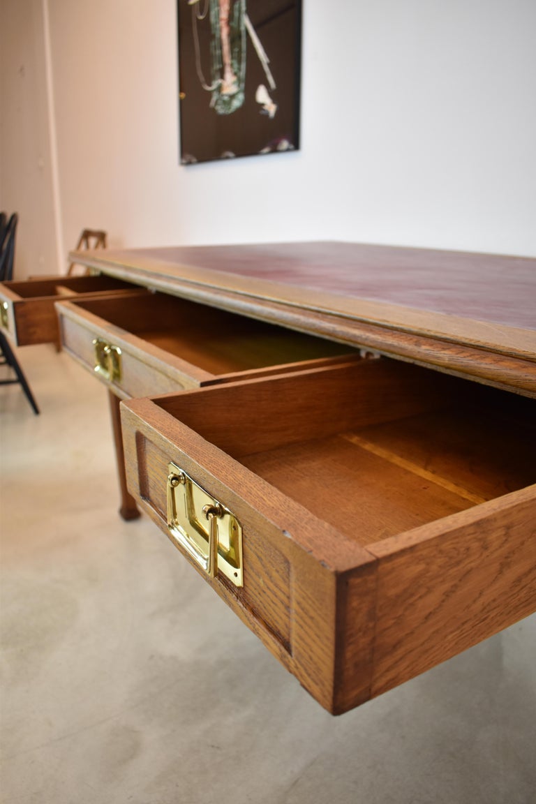 Art Nouveau French Sculpted Oak Office Desk and Chair