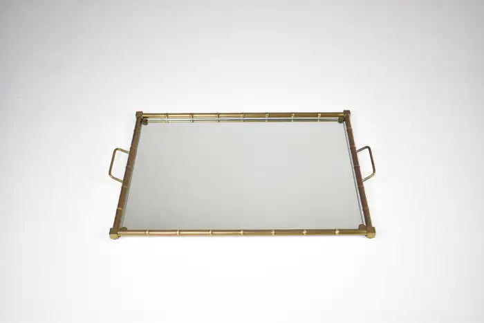 French Neoclassical Brass and Mirrored Glass Tray, 1970s