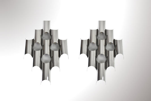 Italian Reggiani 1970s Chrome Sculptural Wall Sconces