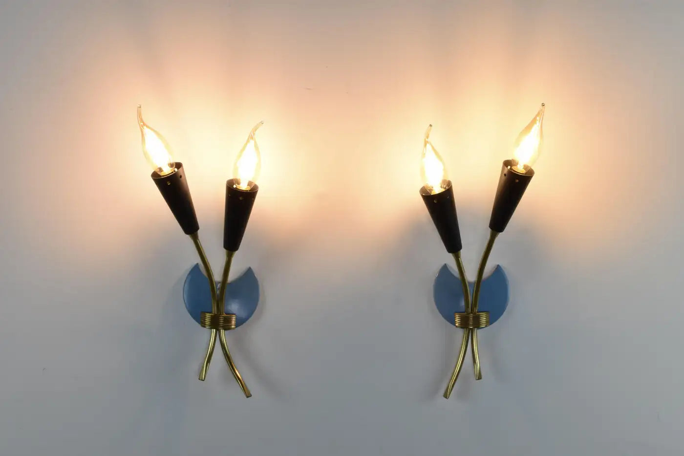 Pair of Italian Blue Brass Sconces, 1950s