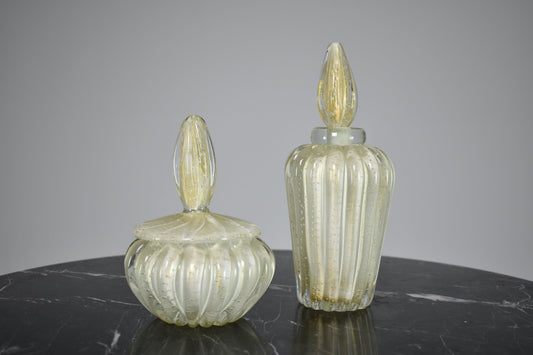 Set of Italian Glass Art Perfume and Powder Bottles by Alfredo Barbini, 1950s