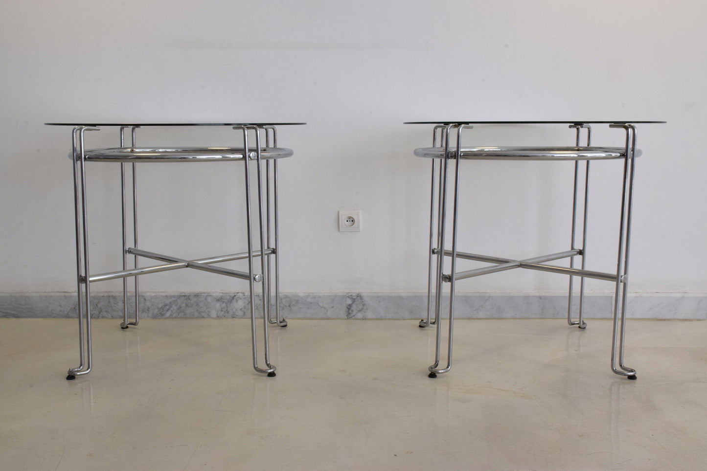 French Vintage Chrome Steel Side Tables, France, 1970's - Spirit Gallery 