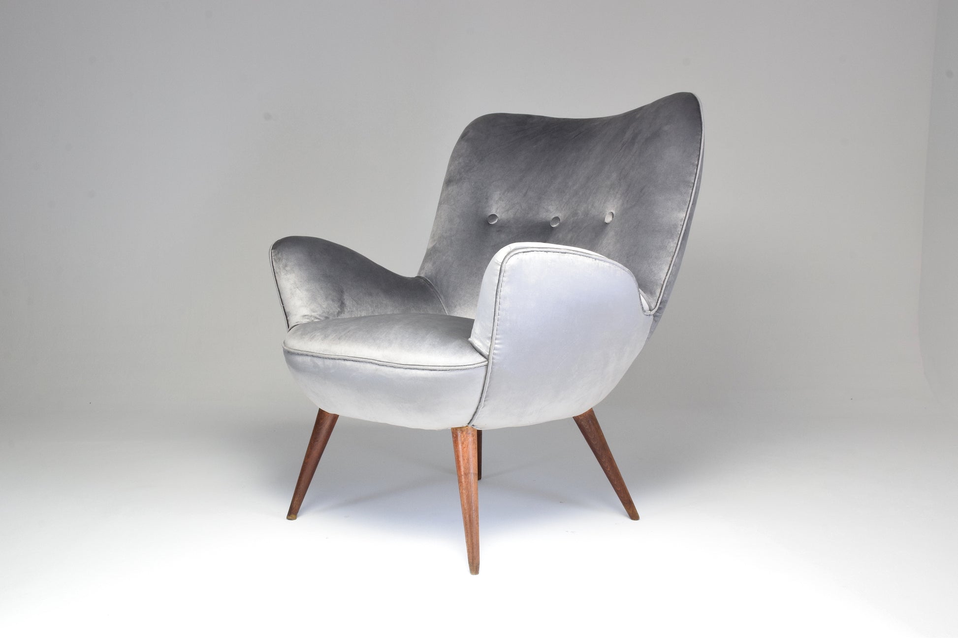 1940s Midcentury Franco Buzzi Grey Velvet Armchair - Spirit Gallery 