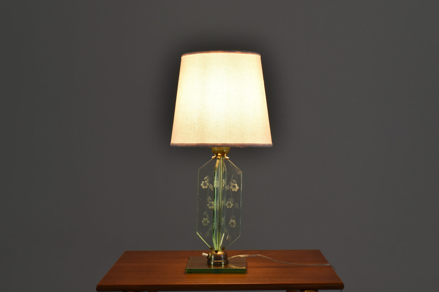 Italian 1950's Flower Engraved Table Lamp Fontana Arte Style - Spirit Gallery 