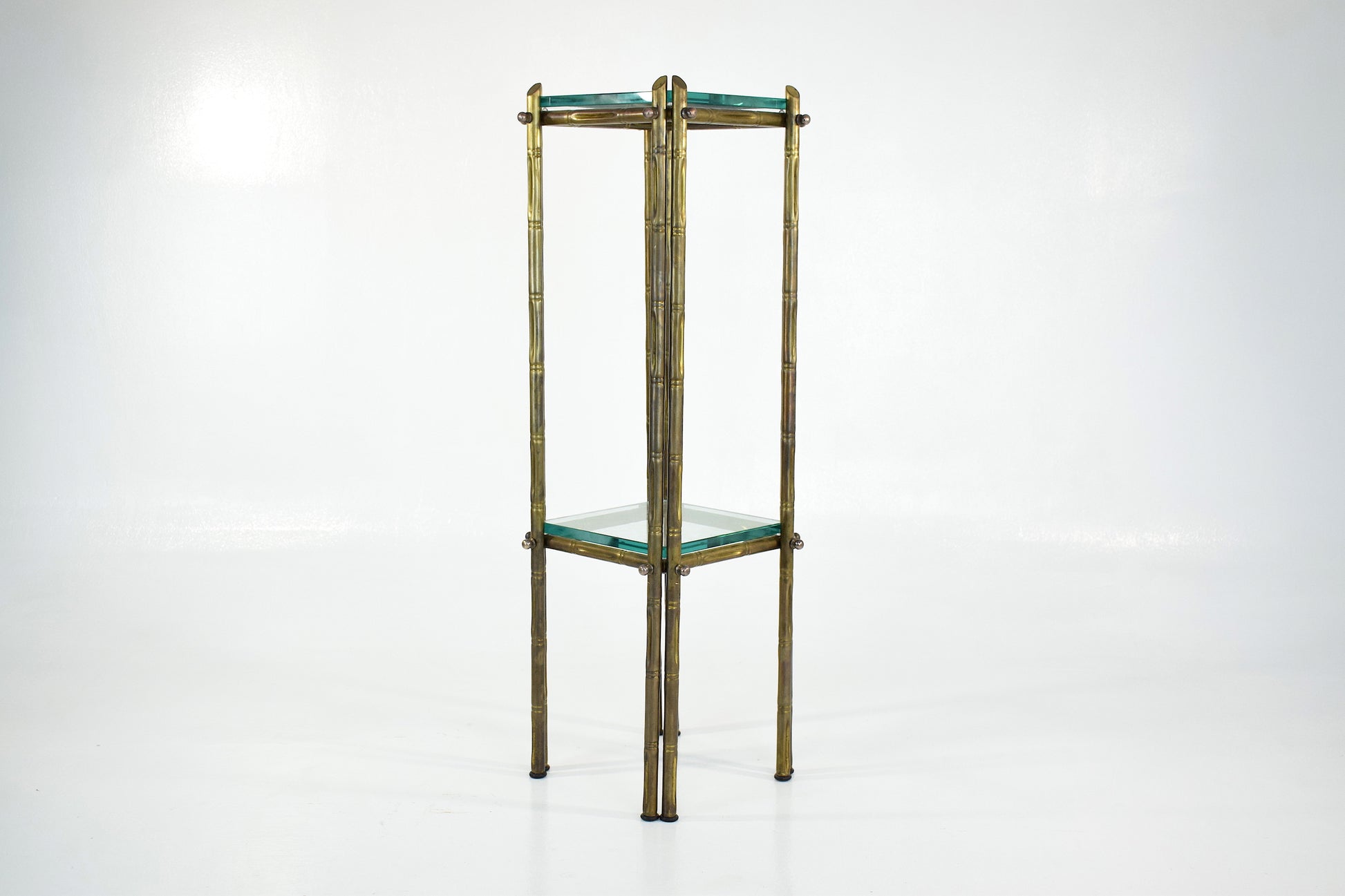 French Polished Brass and Glass Pedestal or Side Table, 1970's - Spirit Gallery 