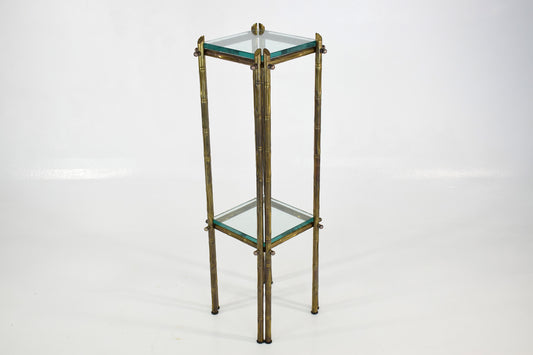 French Polished Brass and Glass Pedestal or Side Table, 1970's - Spirit Gallery 