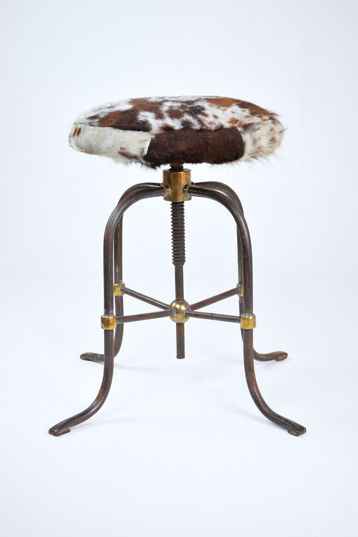 Adjustable Art Deco/Industrial Cowhide Stool, 1930's - Spirit Gallery 