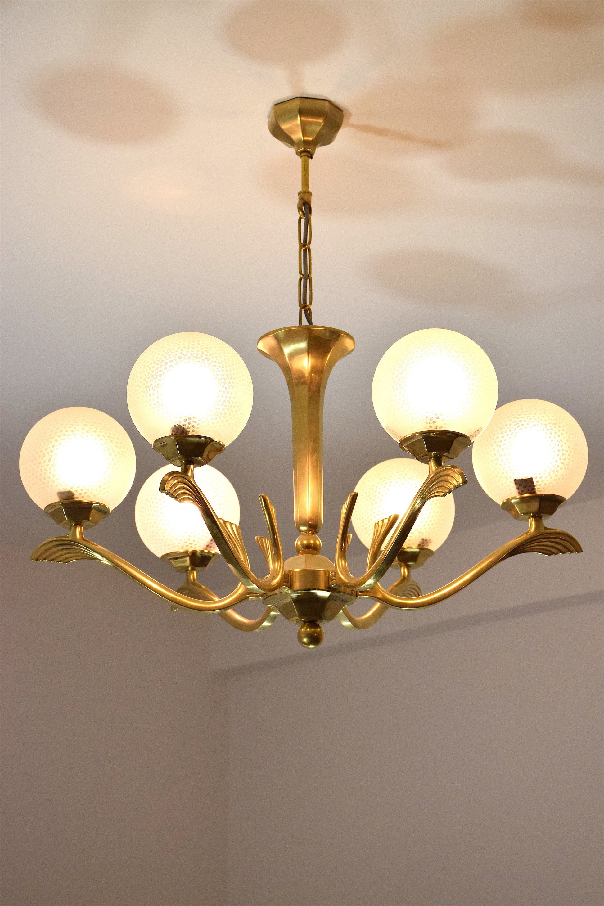 Art Deco Brass Chandelier, France, 1930's - Spirit Gallery 