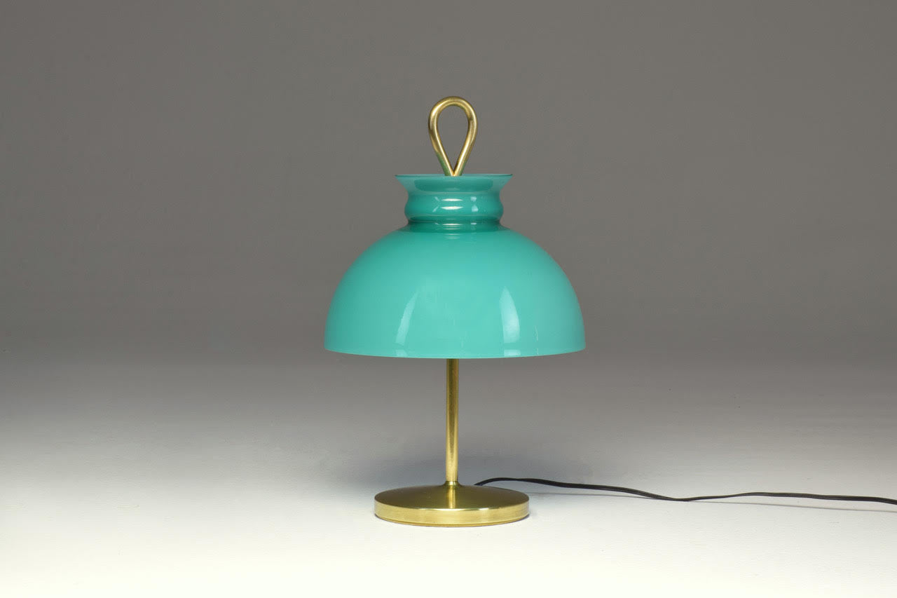 1950's Mid-Century Ignazio Gardella Turquoise Brass Table Lamp - Spirit Gallery 