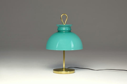 1950's Mid-Century Ignazio Gardella Turquoise Brass Table Lamp - Spirit Gallery 